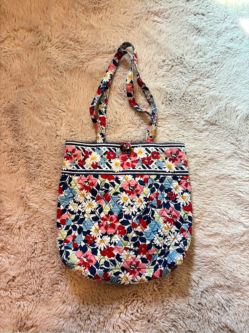 Vera Bradley Vera Tote Floral Quilted Tote Blue & Red